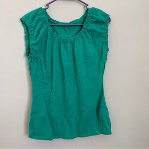 LOFT Green Ruched Cap Sleeve Blouse